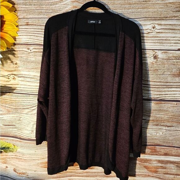 Apt 9 open front cardigan woman's 1X burgundy/ black pre-owned - Picture 1 of 6
